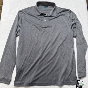 Pga Tour Men's Large Micro Birdseye Print Long Sleeve Polo Shirt Gray Lava NWT